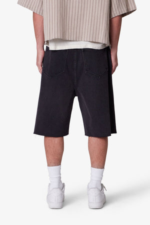 Baggy Cut Off Denim Shorts - Washed Black