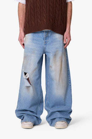 Baggy Distressed Rave Denim - Washed Blue