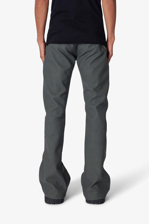 D519 Leather Zipper Flare Pants - Charcoal Grey