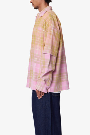 Dip Fade Flannel Shirt - Pink