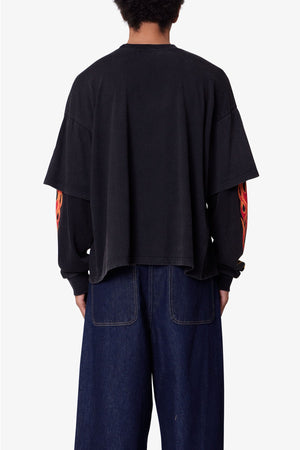 Double Layer Thermal Sleeve Tee - Washed Black