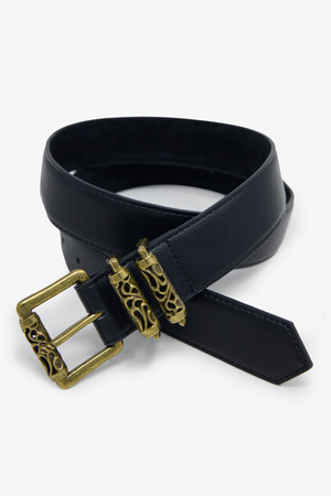 Engraved Roll Buckle Belt - Black