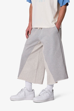 Extra Long Paneled Sweatshorts - Heather Grey