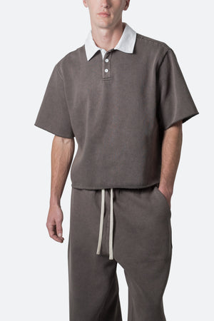 Fleece Oversized Polo Shirt - Washed Black