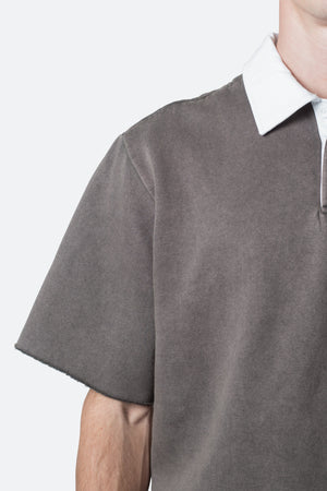 Fleece Oversized Polo Shirt - Washed Black