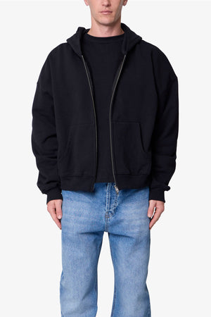 Heavy Basic Zip Up Hoodie - Black