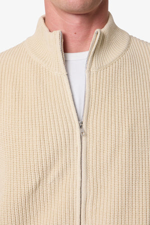 Knit Zip Up Sweater - Tan