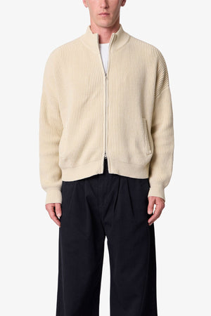 Knit Zip Up Sweater - Tan
