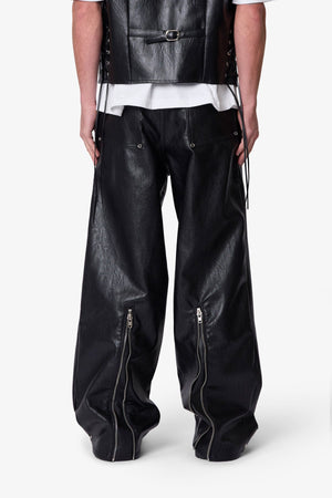 Leather Rave Zip Pants - Black