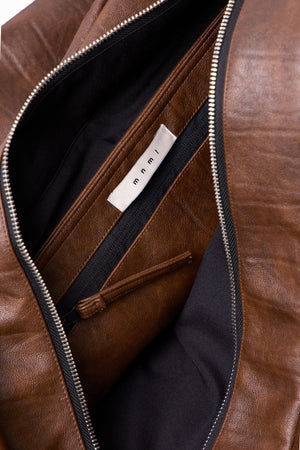 Leather Weekender Bag - Brown