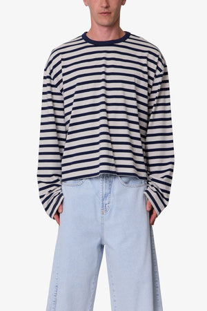 Multi Striped L/S Tee - White/Navy
