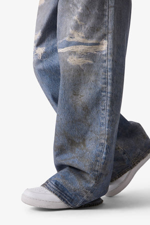 Oil Stain Printed Rave Denim - Blue