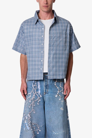 Plaid Poplin Cropped S/S Shirt - Blue