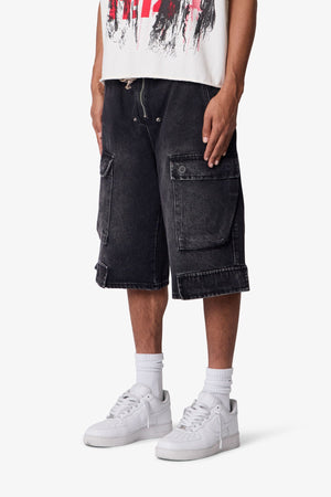 Rave Cargo Denim Shorts - Vintage Black