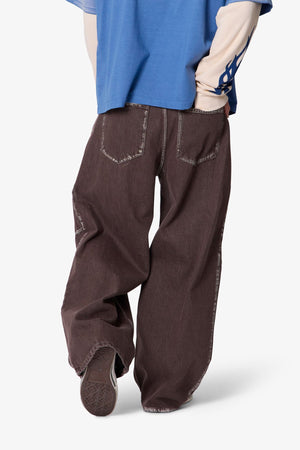 Raw Pleated Denim - Rinsed Brown