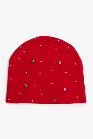Rhinestone Beanie - Red