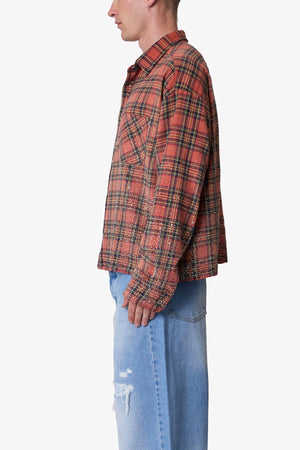 Rhinestone Flannel Shirt - Red
