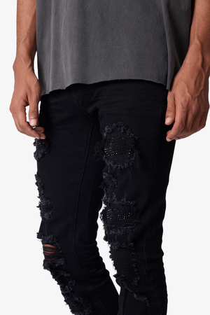 Skinny Distressed Rhinestone Denim - Black