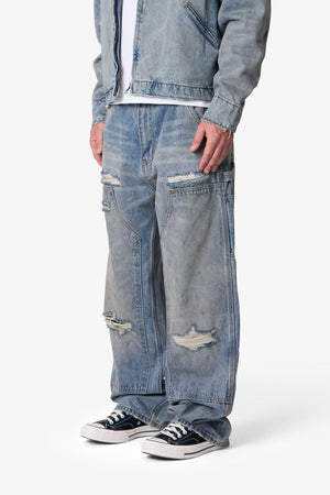 Ultra Baggy Distressed Work Denim - Vintage Blue