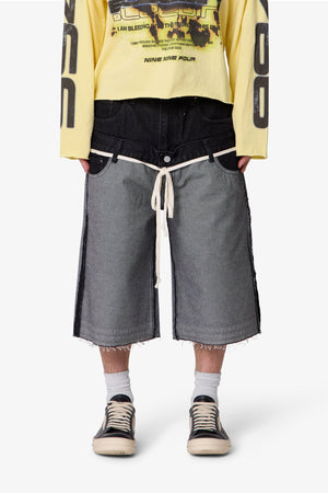 Ultra Baggy Inside Out Denim Shorts - Black