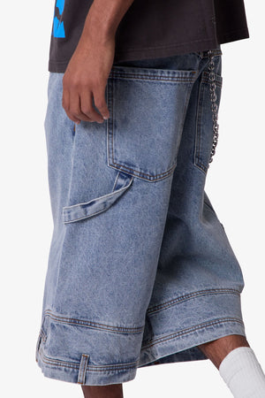 Ultra Baggy Reconstructed Denim Shorts - Blue