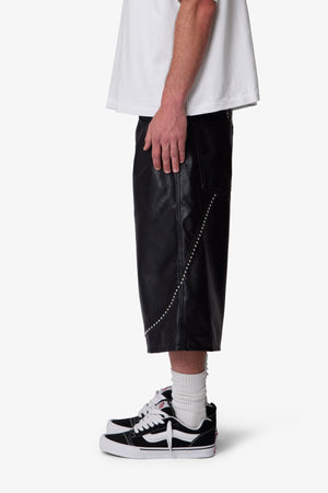 Ultra Baggy Studded Leather Shorts - Black