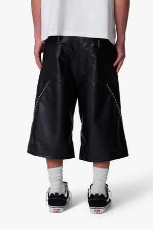 Ultra Baggy Studded Leather Shorts - Black