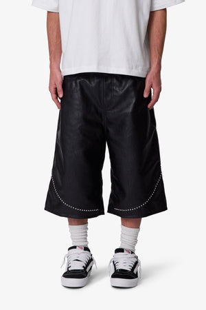 Ultra Baggy Studded Leather Shorts - Black