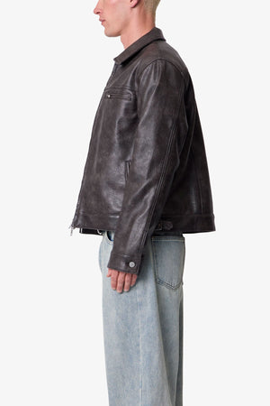 Washed Leather Jacket - Black