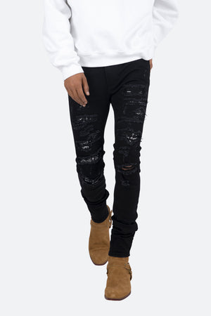 X165 Paisley Skinny Denim - Black/Black