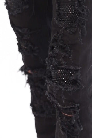 X201 Rhinestone Skinny Denim - Black