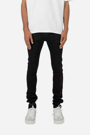 X412 Lava Skinny Denim - Black/Red