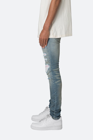 X555 Crystal Skinny Denim - Blue/Pink