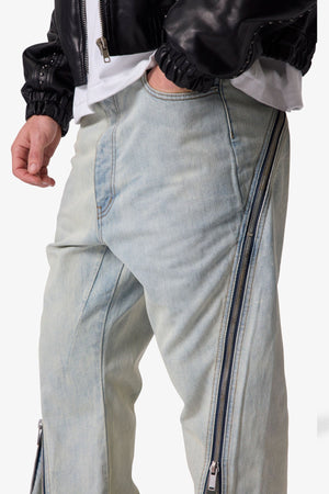 Zipper Extra Flare Denim - Light Vintage