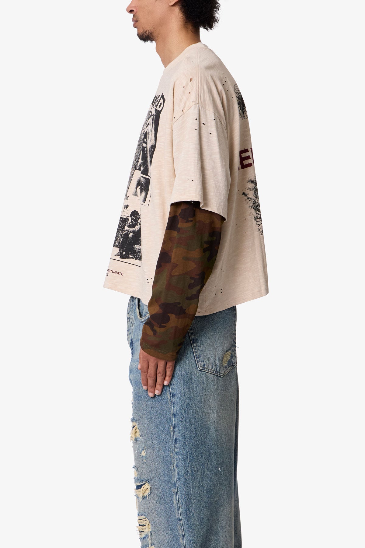 Abandoned Layered L/S Tee - Off White/Camo