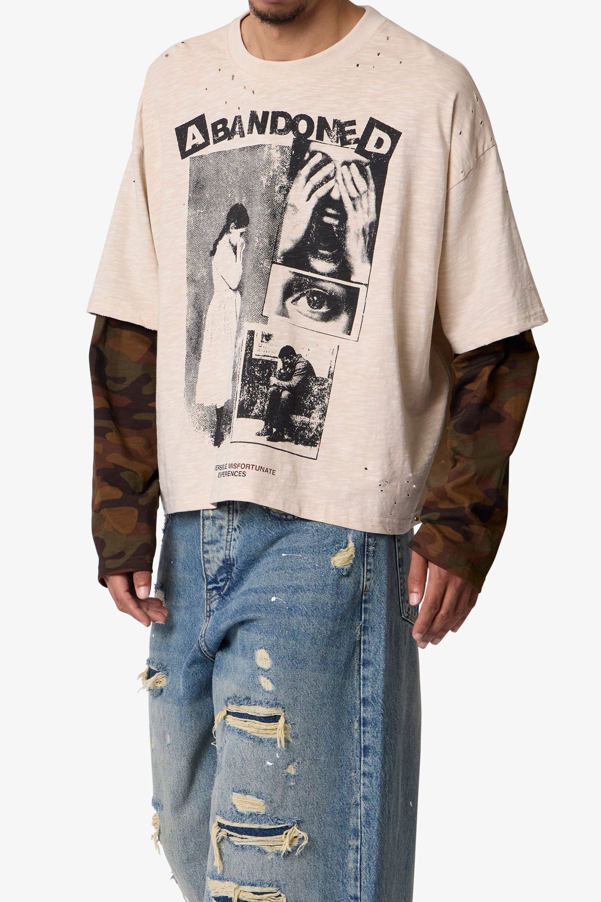 Abandoned Layered L/S Tee - Off White/Camo