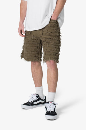 Allover Frayed Denim Shorts - Olive