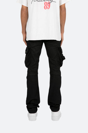 B357 Waxed Cargo Flare Denim - Black