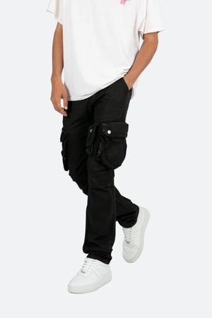 B357 Waxed Cargo Flare Denim - Black