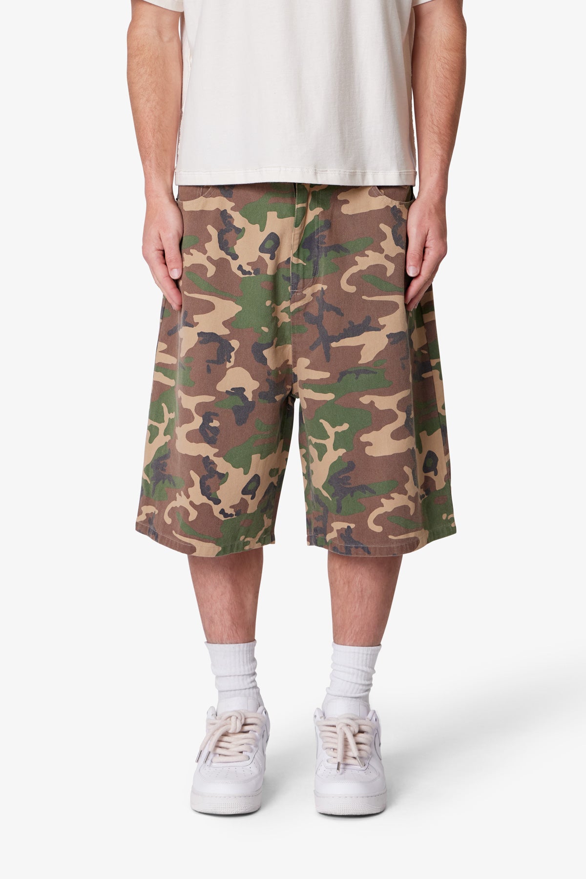 Baggy Camo Twill Shorts - Woodland Camo