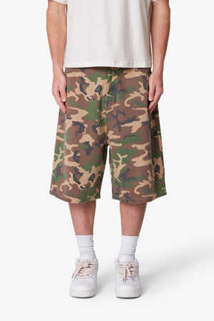 Baggy Camo Twill Shorts - Woodland Camo