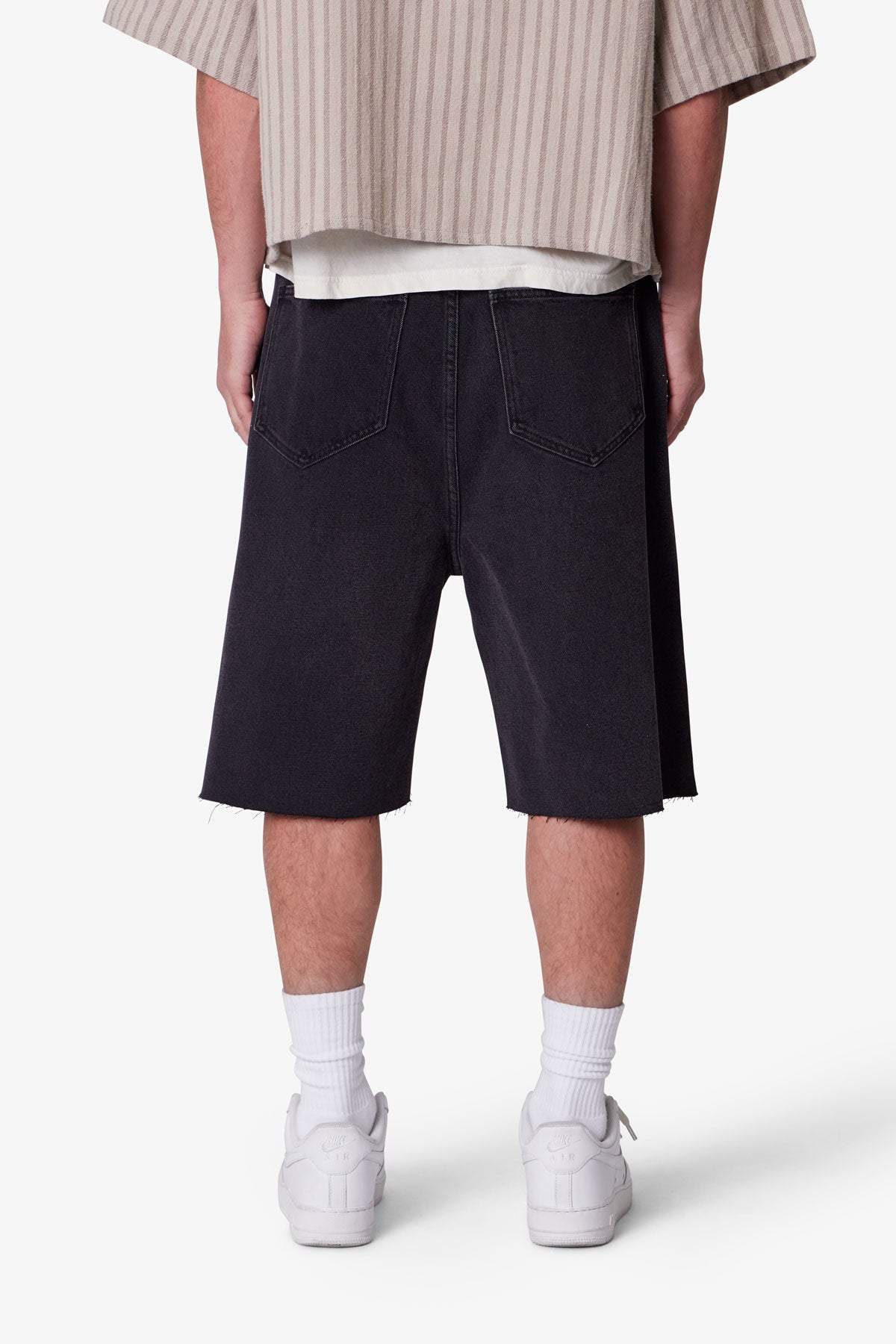 Baggy Cut Off Denim Shorts - Washed Black
