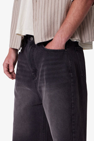 Baggy Cut Off Denim Shorts - Washed Black