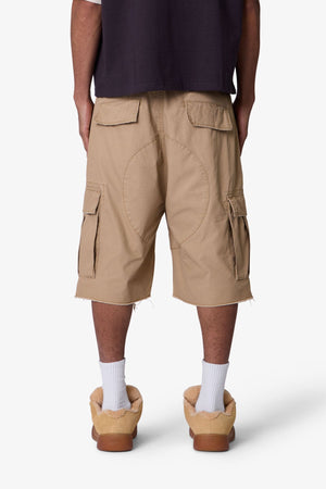 Baggy Distressed Cargo Shorts - Washed Khaki
