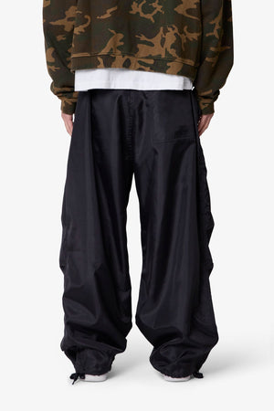 Cinched Baggy Nylon Pants - Black