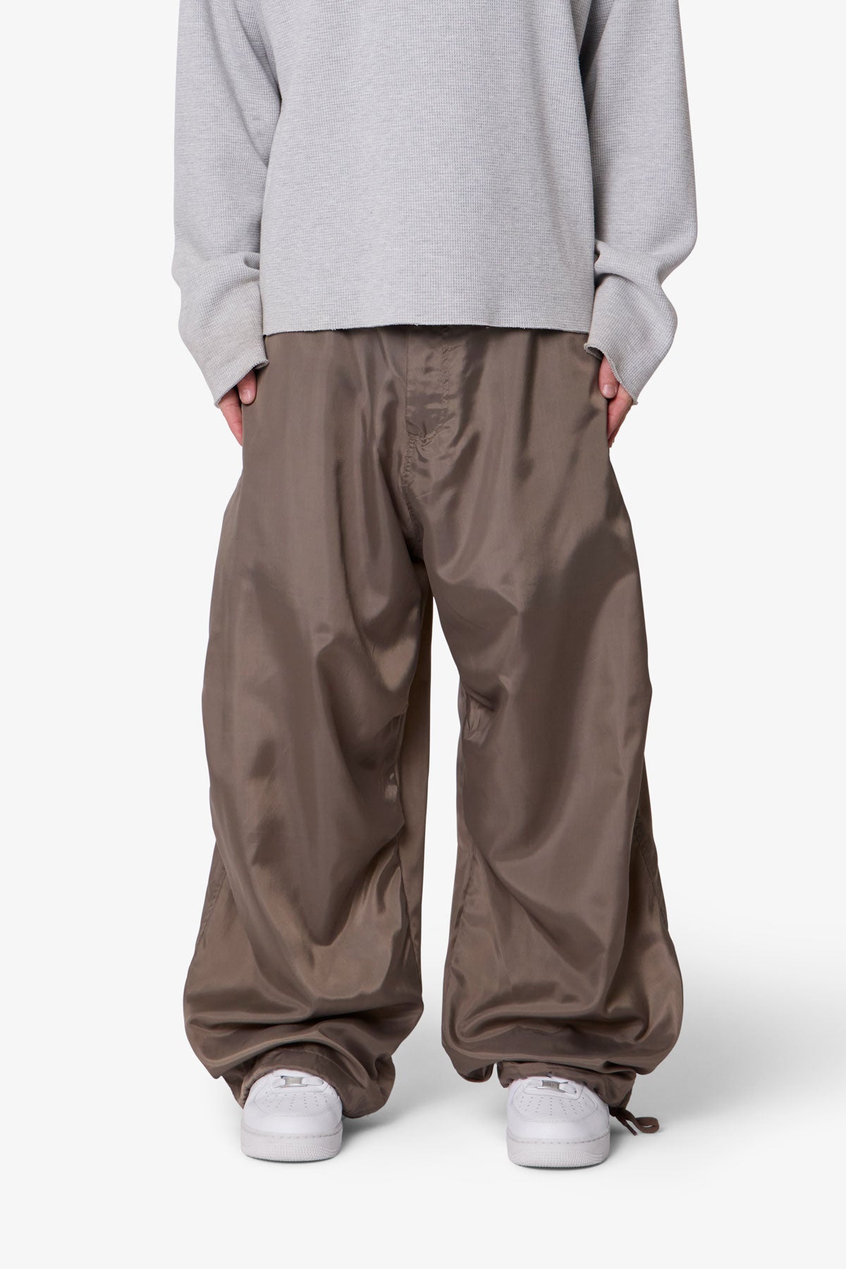 Cinched Baggy Nylon Pants - Olive