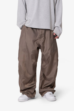Cinched Baggy Nylon Pants - Olive