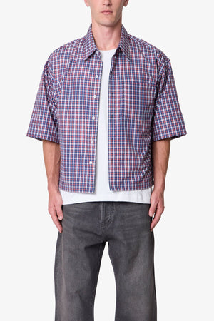Crispy Poplin Over Shirt - Red/Blue