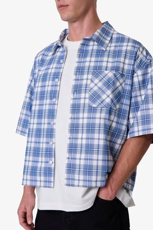 Crop Flannel S/S Shirt - Blue