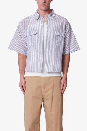 Cropped Boxy Striped S/S Shirt - Blue